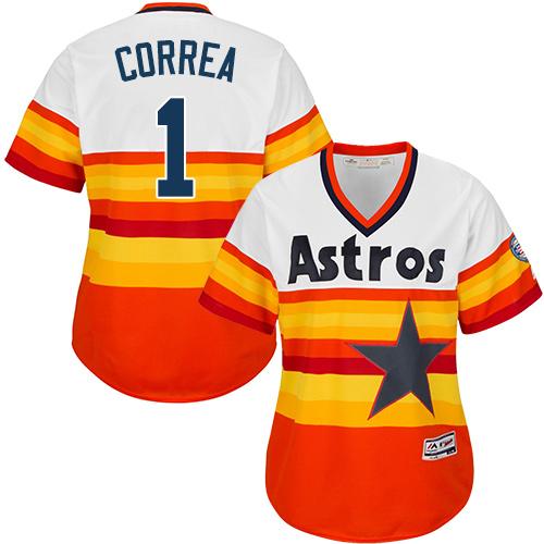 Astros #1 Carlos Correa White/Orange Alternate Cooperstown Women's Stitched MLB Jersey Astros #1 Carlos Correa White/Orange Alternate Cooperstown Women's Stitched MLB Jersey