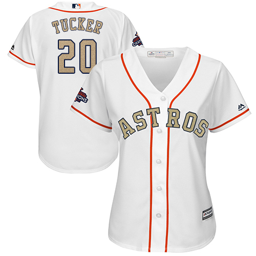 Astros #20 Preston Tucker White 2018 Gold Program Cool Base Women's Stitched MLB Jersey Astros #20 Preston Tucker White 2018 Gold Program Cool Base Women's Stitched MLB Jersey