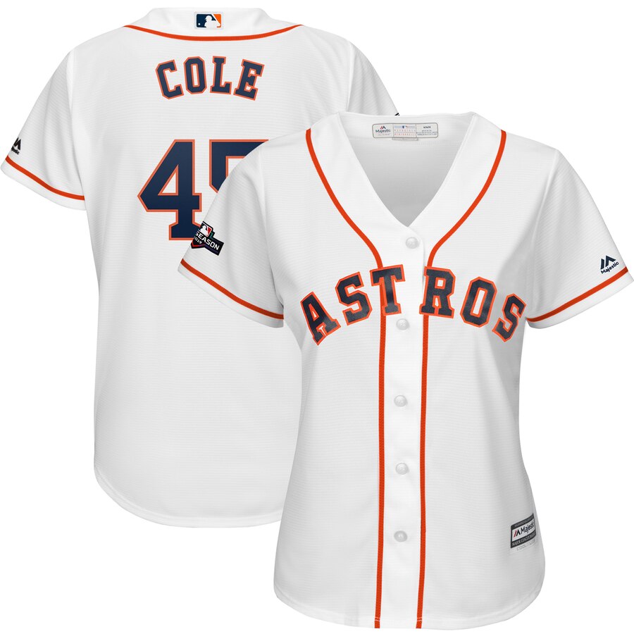 Houston Astros #45 Gerrit Cole Majestic Women's 2019 Postseason Official Cool Base Player Jersey White Houston Astros #45 Gerrit Cole Majestic Women's 2019 Postseason Official Cool Base Player Jersey White