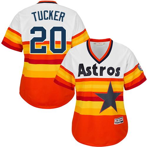 Astros #20 Preston Tucker White/Orange Alternate Cooperstown Women's Stitched MLB Jersey Astros #20 Preston Tucker White/Orange Alternate Cooperstown Women's Stitched MLB Jersey