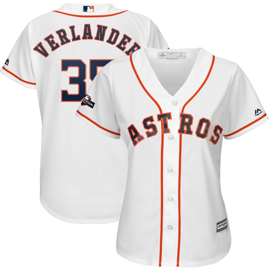 Houston Astros #35 Justin Verlander Majestic Women's 2019 Postseason Official Cool Base Player Jersey White Houston Astros #35 Justin Verlander Majestic Women's 2019 Postseason Official Cool Base Player Jersey White
