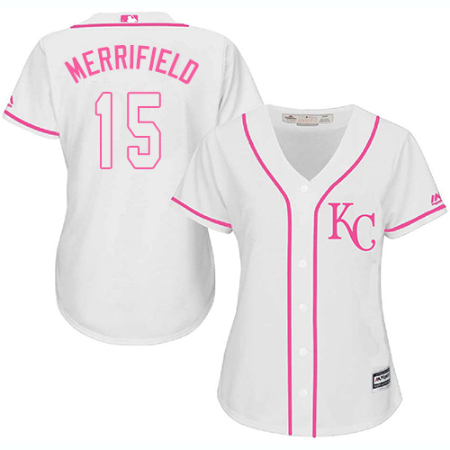 Royals #15 Whit Merrifield White/Pink Fashion Women's Stitched MLB Jersey Royals #15 Whit Merrifield White/Pink Fashion Women's Stitched MLB Jersey