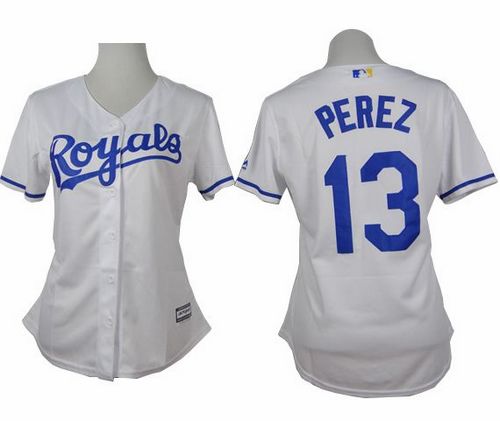 Royals #13 Salvador Perez White Home Women's Stitched MLB Jersey Royals #13 Salvador Perez White Home Women's Stitched MLB Jersey