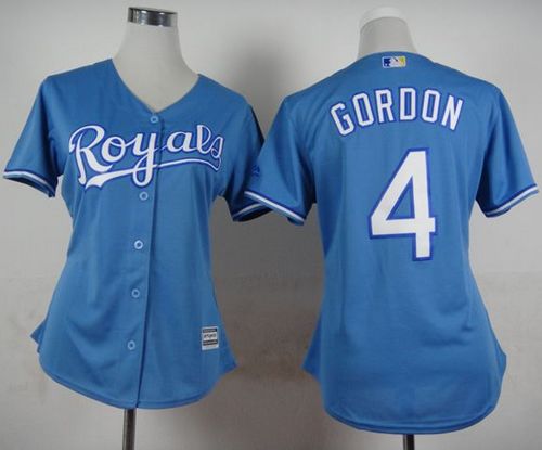 Royals #4 Alex Gordon Light Blue Alternate 1 Women's Stitched MLB Jersey Royals #4 Alex Gordon Light Blue Alternate 1 Women's Stitched MLB Jersey