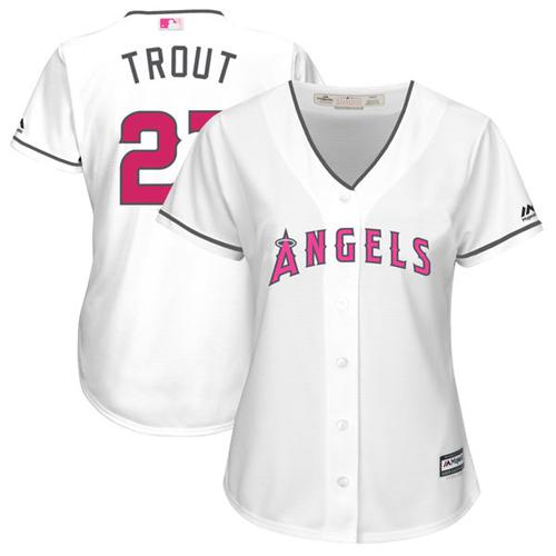 Angels #27 Mike Trout White Mother's Day Cool Base Women's Stitched MLB Jersey Angels #27 Mike Trout White Mother's Day Cool Base Women's Stitched MLB Jersey