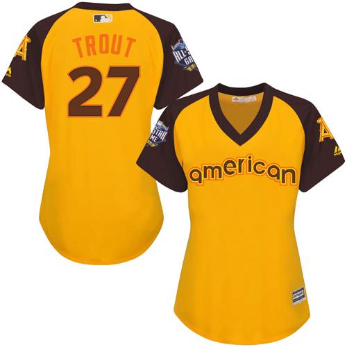 Angels #27 Mike Trout Gold 2016 All-Star American League Women's Stitched MLB Jersey Angels #27 Mike Trout Gold 2016 All-Star American League Women's Stitched MLB Jersey