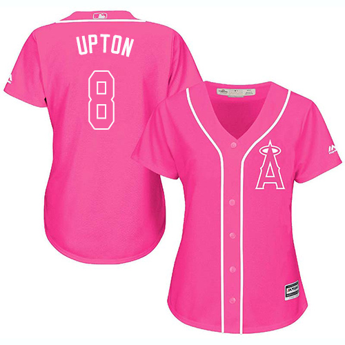 Angels #8 Justin Upton Pink Fashion Women's Stitched MLB Jersey
