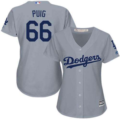 Dodgers #66 Yasiel Puig Grey Alternate Road Women's Stitched MLB Jersey Dodgers #66 Yasiel Puig Grey Alternate Road Women's Stitched MLB Jersey