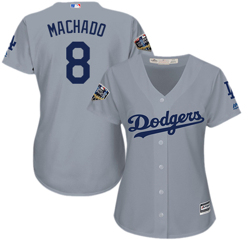 Dodgers #8 Manny Machado Grey Alternate Road 2018 World Series Women's Stitched MLB Jersey Dodgers #8 Manny Machado Grey Alternate Road 2018 World Series Women's Stitched MLB Jersey