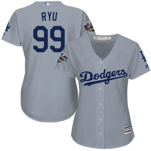 Dodgers #99 Hyun-Jin Ryu Grey Alternate Road 2018 World Series Women's Stitched MLB Jersey Dodgers #99 Hyun-Jin Ryu Grey Alternate Road 2018 World Series Women's Stitched MLB Jersey