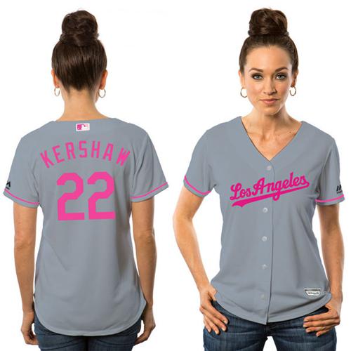 Dodgers #22 Clayton Kershaw Grey Mother's Day Cool Base Women's Stitched MLB Jersey Dodgers #22 Clayton Kershaw Grey Mother's Day Cool Base Women's Stitched MLB Jersey