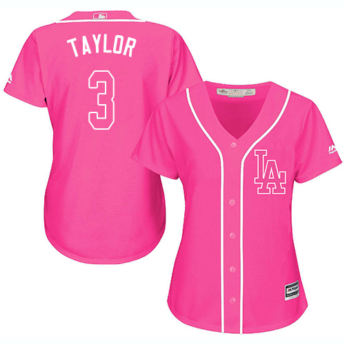 Dodgers #3 Chris Taylor Pink Fashion Women's Stitched MLB Jersey Dodgers #3 Chris Taylor Pink Fashion Women's Stitched MLB Jersey