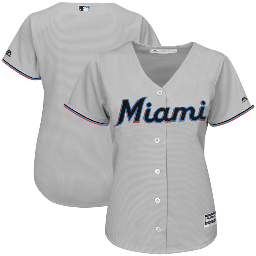 Marlins Gray Majestic Women's Road Team Cool Base Stitched MLB Jersey