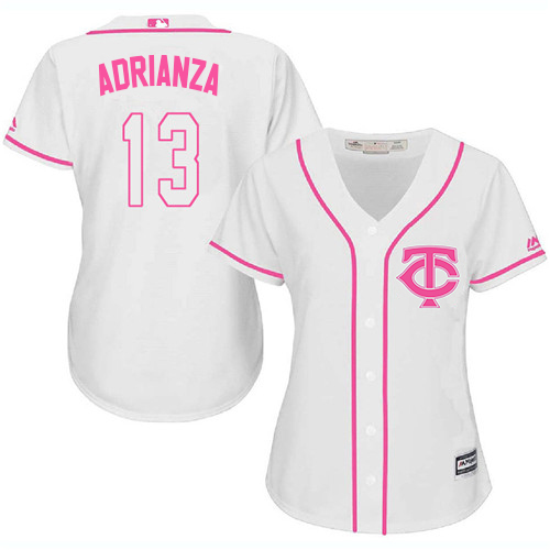 Twins #13 Ehire Adrianza White/Pink Fashion Women's Stitched MLB Jersey