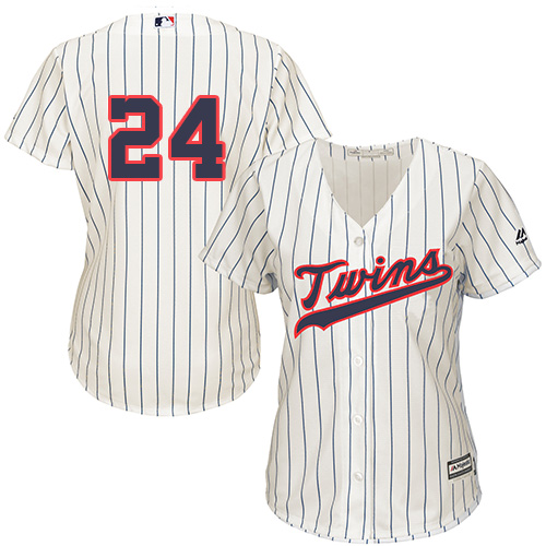 Twins #24 Trevor Plouffe Cream Strip Alternate Women's Stitched MLB Jersey