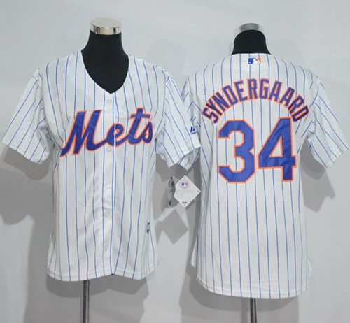 Mets #34 Noah Syndergaard White(Blue Strip) Women's Home Stitched MLB Jersey Mets #34 Noah Syndergaard White(Blue Strip) Women's Home Stitched MLB Jersey