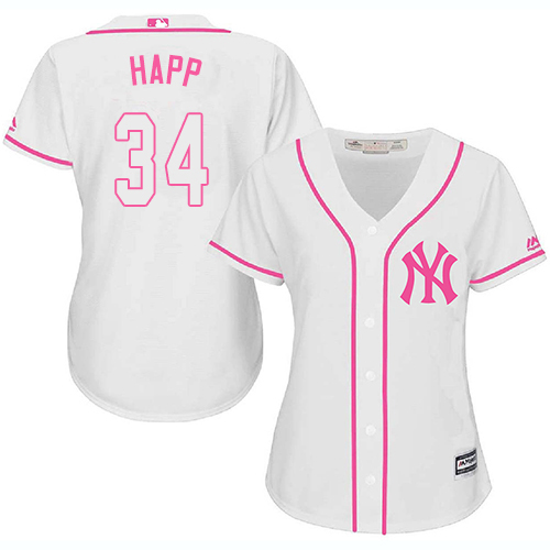 Yankees #34 J.A. Happ White/Pink Fashion Women's Stitched MLB Jersey Yankees #34 J.A. Happ White/Pink Fashion Women's Stitched MLB Jersey