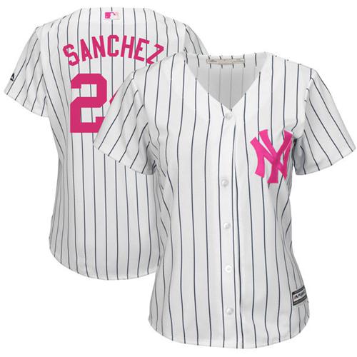 Yankees #24 Gary Sanchez White Strip Mother's Day Cool Base Women's Stitched MLB Jersey Yankees #24 Gary Sanchez White Strip Mother's Day Cool Base Women's Stitched MLB Jersey