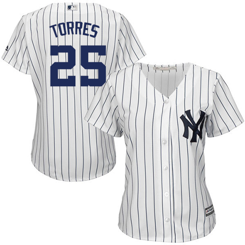 Yankees #25 Gleyber Torres White Strip Home Women's Stitched MLB Jersey Yankees #25 Gleyber Torres White Strip Home Women's Stitched MLB Jersey