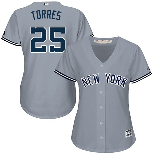 Yankees #25 Gleyber Torres Grey Road Women's Stitched MLB Jersey Yankees #25 Gleyber Torres Grey Road Women's Stitched MLB Jersey