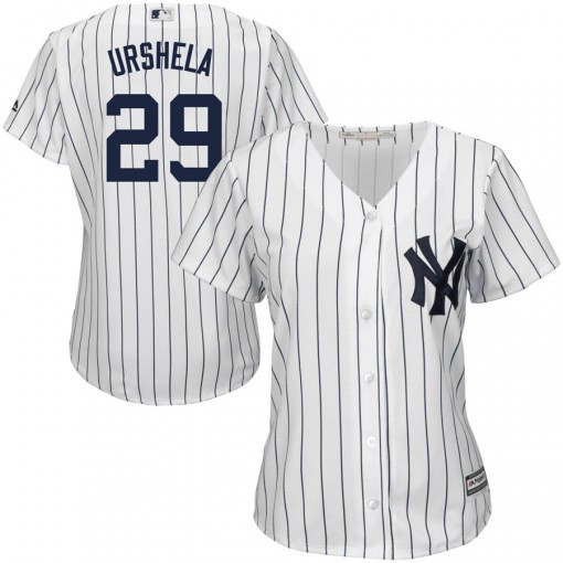 Yankees #29 Gio Urshela White Strip Home Women's Stitched MLB Jersey Yankees #29 Gio Urshela White Strip Home Women's Stitched MLB Jersey