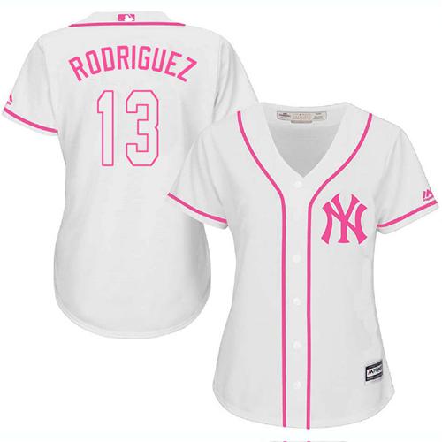 Yankees #13 Alex Rodriguez White/Pink Fashion Women's Stitched MLB Jersey Yankees #13 Alex Rodriguez White/Pink Fashion Women's Stitched MLB Jersey