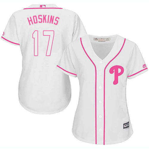 Phillies #17 Rhys Hoskins White/Pink Fashion Women's Stitched MLB Jersey Phillies #17 Rhys Hoskins White/Pink Fashion Women's Stitched MLB Jersey