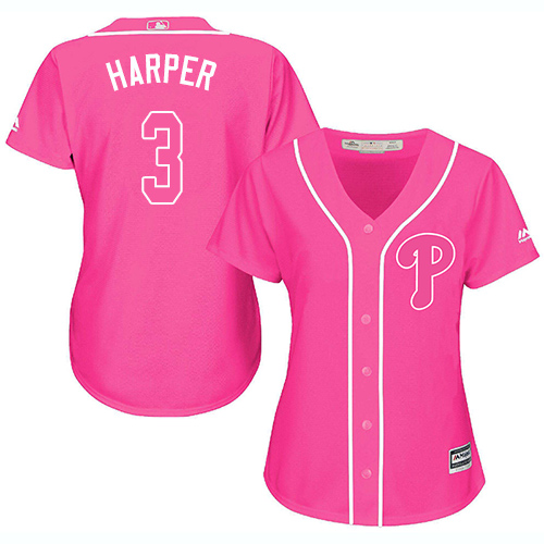 Phillies #3 Bryce Harper Pink Fashion Women's Stitched MLB Jersey