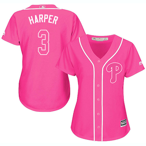 Phillies #3 Bryce Harper Pink Fashion Women's Stitched MLB Jersey Phillies #3 Bryce Harper Pink Fashion Women's Stitched MLB Jersey
