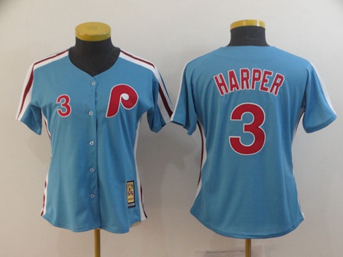 Phillies #3 Bryce Harper Light Blue Alternate Cooperstown Women's Stitched MLB Jersey Phillies #3 Bryce Harper Light Blue Alternate Cooperstown Women's Stitched MLB Jersey