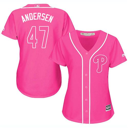 Phillies #47 Larry Andersen Pink Fashion Women's Stitched MLB Jersey Phillies #47 Larry Andersen Pink Fashion Women's Stitched MLB Jersey