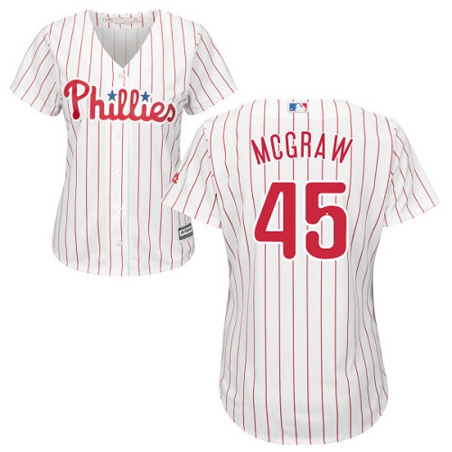 Phillies #45 Tug McGraw White(Red Strip) Home Women's Stitched MLB Jersey