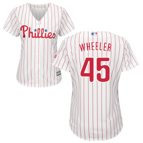 Phillies #45 Zack Wheeler White(Red Strip) Home Women's Stitched MLB Jersey Phillies #45 Zack Wheeler White(Red Strip) Home Women's Stitched MLB Jersey