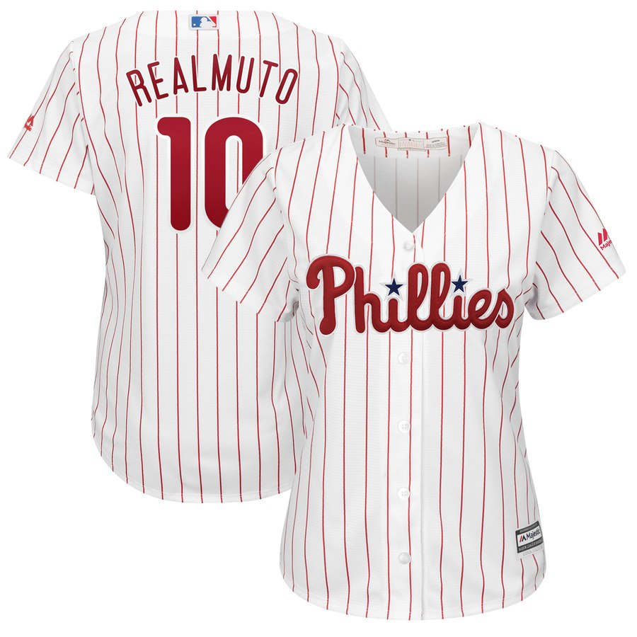 Philadelphia Phillies #10 JT Realmuto Majestic Women's Home Cool Base Player Jersey White Philadelphia Phillies #10 JT Realmuto Majestic Women's Home Cool Base Player Jersey White