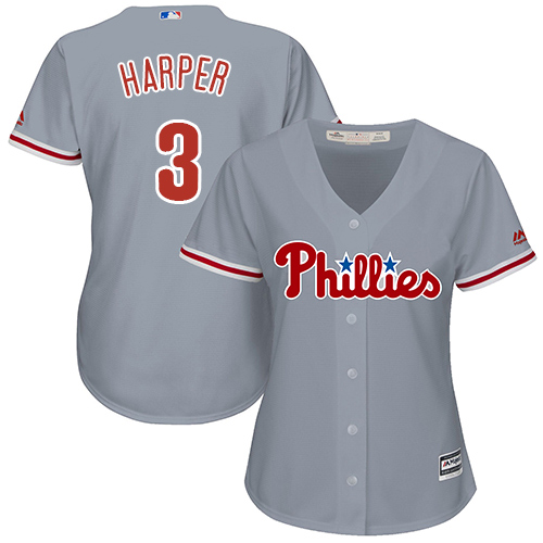 Phillies #3 Bryce Harper Grey Road Women's Stitched MLB Jersey Phillies #3 Bryce Harper Grey Road Women's Stitched MLB Jersey