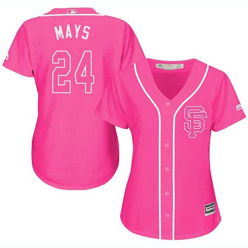 Giants #24 Willie Mays Pink Fashion Women's Stitched MLB Jersey