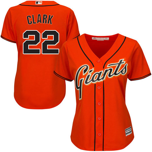 Giants #22 Will Clark Orange Alternate Women's Stitched MLB Jersey