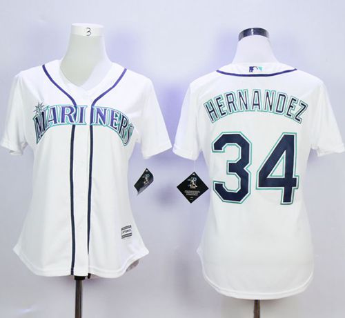 Mariners #34 Felix Hernandez White Home Women's Stitched MLB Jersey Mariners #34 Felix Hernandez White Home Women's Stitched MLB Jersey
