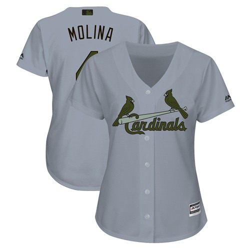 Cardinals #4 Yadier Molina Grey 2018 Memorial Day Cool Base Women's Stitched MLB Jersey Cardinals #4 Yadier Molina Grey 2018 Memorial Day Cool Base Women's Stitched MLB Jersey