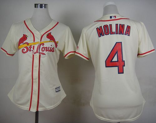 Cardinals #4 Yadier Molina Cream Alternate Women's Stitched MLB Jersey Cardinals #4 Yadier Molina Cream Alternate Women's Stitched MLB Jersey