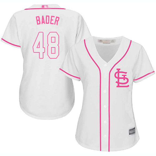 Cardinals #48 Harrison Bader White/Pink Fashion Women's Stitched MLB Jersey Cardinals #48 Harrison Bader White/Pink Fashion Women's Stitched MLB Jersey