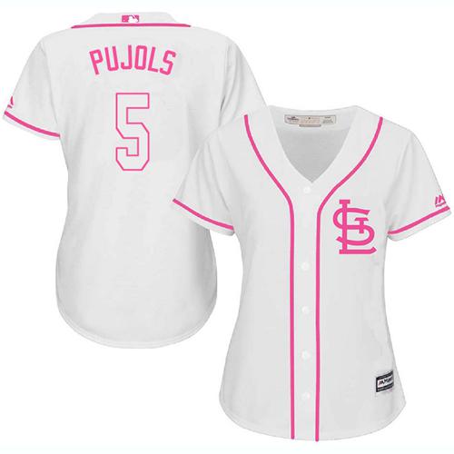 Cardinals #5 Albert Pujols White/Pink Fashion Women's Stitched MLB Jersey Cardinals #5 Albert Pujols White/Pink Fashion Women's Stitched MLB Jersey