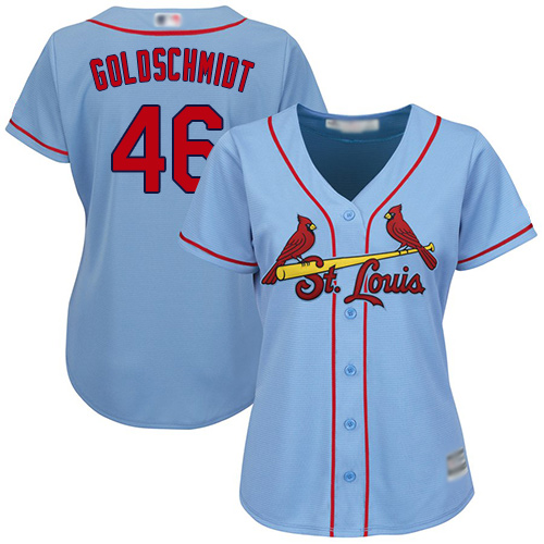 Cardinals #46 Paul Goldschmidt Light Blue Alternate Women's Stitched MLB Jersey