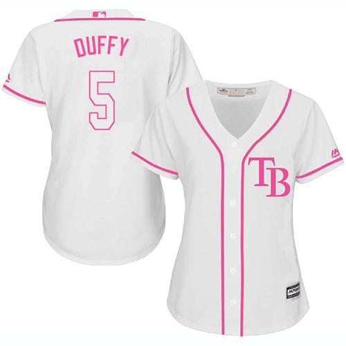 Rays #5 Matt Duffy White/Pink Fashion Women's Stitched MLB Jersey Rays #5 Matt Duffy White/Pink Fashion Women's Stitched MLB Jersey