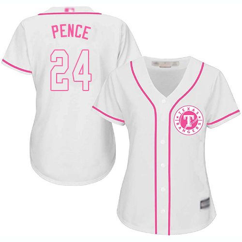 Rangers #24 Hunter Pence White/Pink Fashion Women's Stitched MLB Jersey