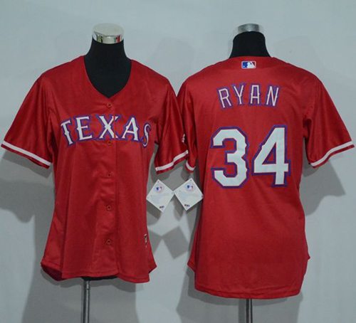 Rangers #34 Nolan Ryan Red Women's Alternate Stitched MLB Jersey Rangers #34 Nolan Ryan Red Women's Alternate Stitched MLB Jersey