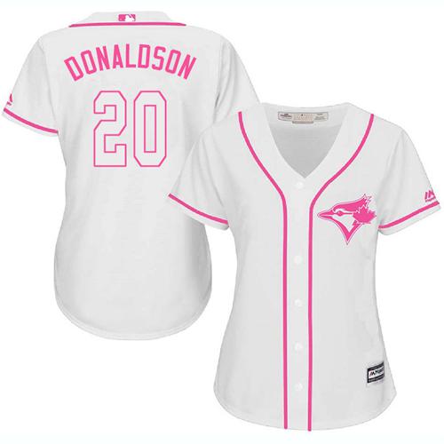 Blue Jays #20 Josh Donaldson White/Pink Fashion Women's Stitched MLB Jersey