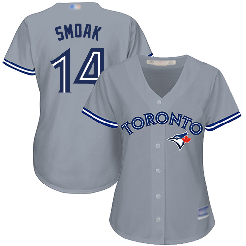 Blue Jays #14 Justin Smoak Grey Road Women's Stitched MLB Jersey Blue Jays #14 Justin Smoak Grey Road Women's Stitched MLB Jersey