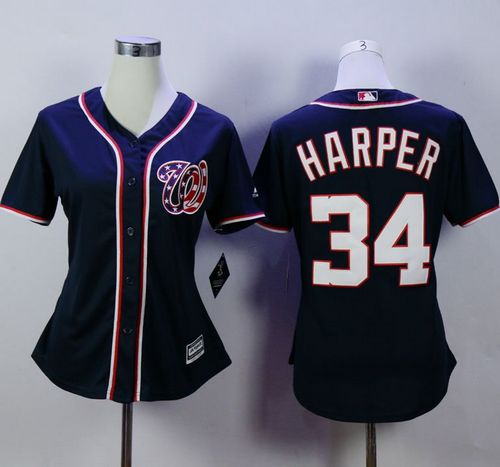 Nationals #34 Bryce Harper Navy Blue Alternate 2 Women's Stitched MLB Jersey Nationals #34 Bryce Harper Navy Blue Alternate 2 Women's Stitched MLB Jersey