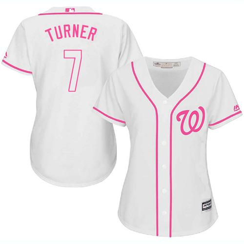Nationals #7 Trea Turner White/Pink Fashion Women's Stitched MLB Jersey Nationals #7 Trea Turner White/Pink Fashion Women's Stitched MLB Jersey